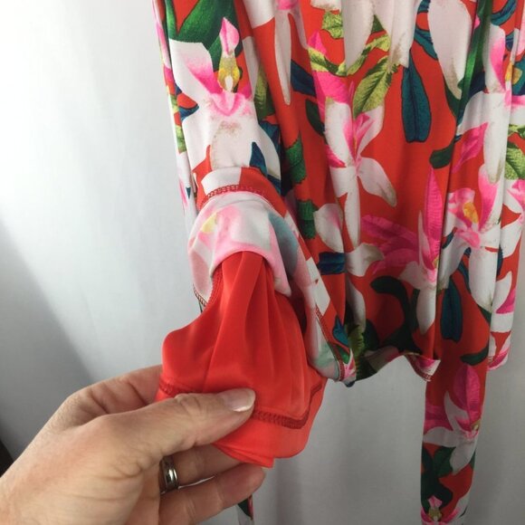 Express tropical hawaiian floral sleeveless scoop neck belted dress womens small - Picture 5 of 7